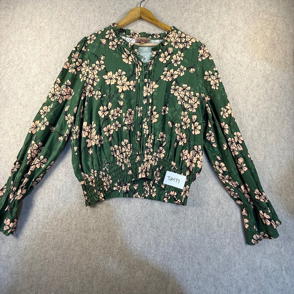 Kachel x Anthropologie Floral Smocked Waist Blouse Green Pink Size 8